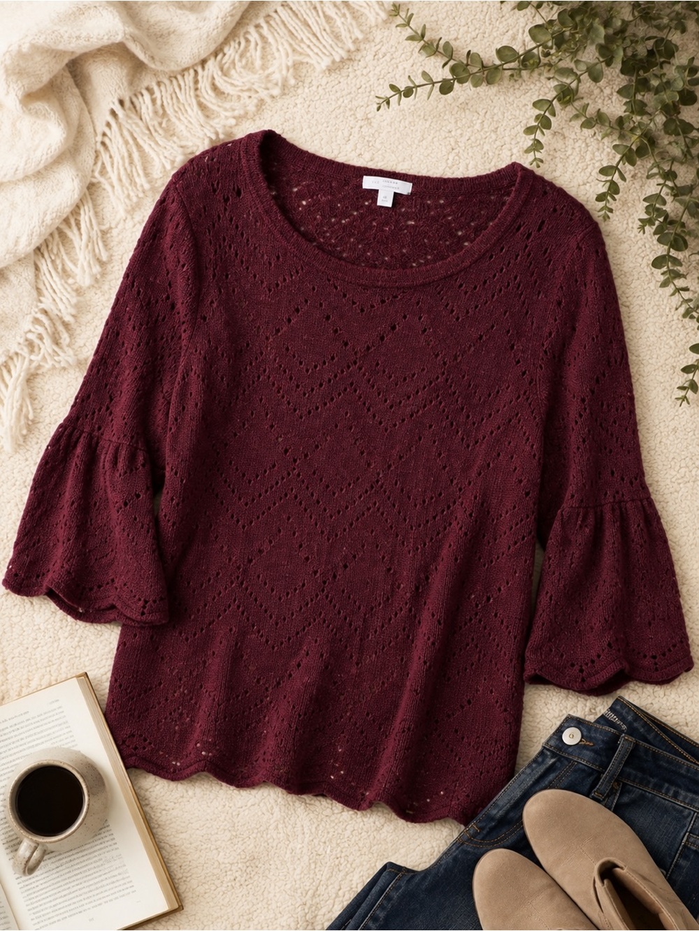 🍷 LC Lauren Conrad Wine Open-Knit Sweater | XL